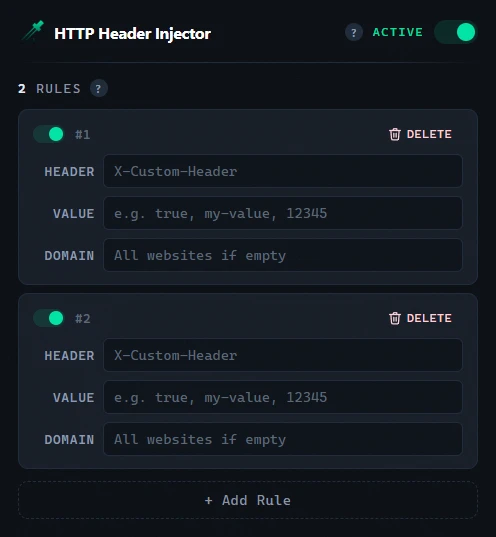 HTTP Header Injector - Interface